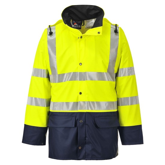 Jacheta de protectie impermeabila reflectorizanta, HiVis, gluga, Sealtex Ultra, Galben si bleumarin Jacheta de protectie impermeabila reflectorizanta, HiVis, gluga, Sealtex Ultra, Galben si bleumarin