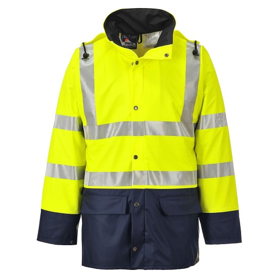 Jacheta de protectie impermeabila reflectorizanta, HiVis, gluga, Sealtex Ultra, Galben si bleumarin