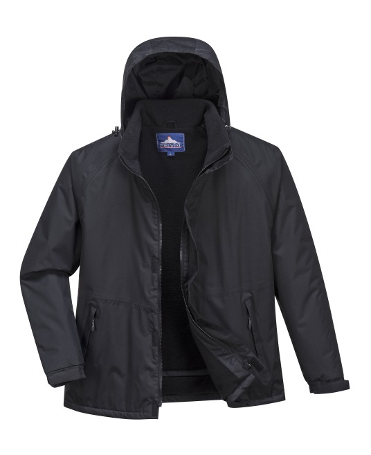 Jacheta vatuita cu gluga, impemeabila, captuseala fleece, Negru