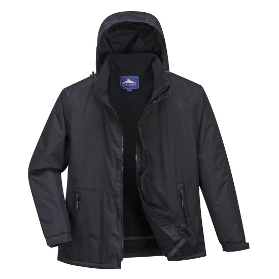 Jacheta vatuita cu gluga, impemeabila, captuseala fleece, Negru Jacheta vatuita cu gluga, impemeabila, captuseala fleece, Negru