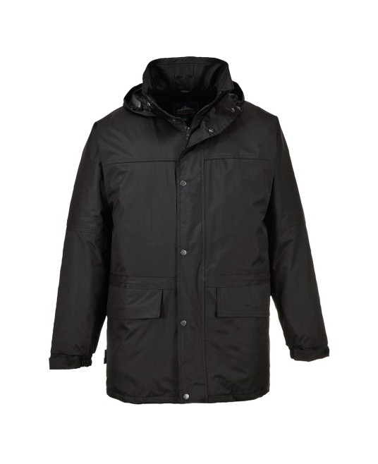 Jacheta de protectie vatuita, cu gluga, impermeabila, captusita cu fleece, Negru
