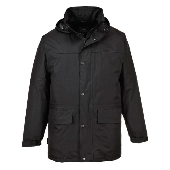 Jacheta de protectie vatuita, cu gluga, impermeabila, captusita cu fleece, Negru Jacheta de protectie vatuita, cu gluga, impermeabila, captusita cu fleece, Negru