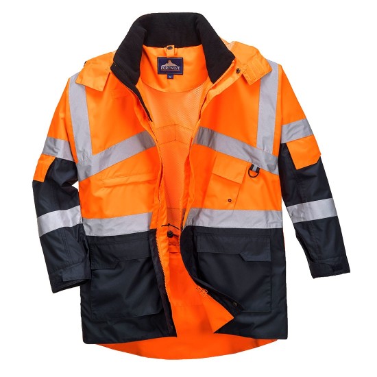 Jacheta impermeabila reflectorizanta, HiVis, bicolora, Portocaliu si bleumarin Jacheta impermeabila reflectorizanta, HiVis, bicolora, Portocaliu si bleumarin