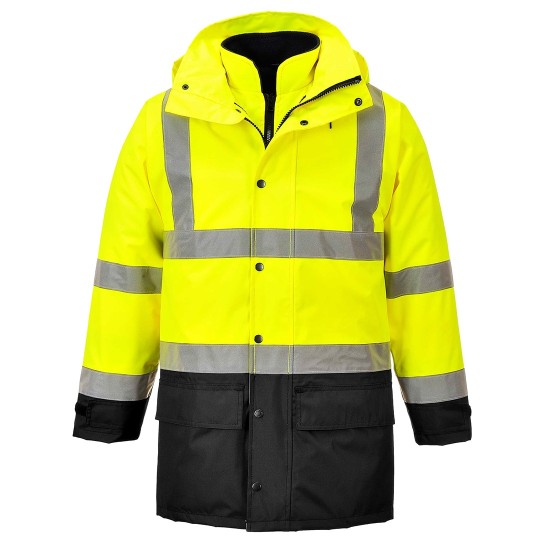 Jacheta vatuita reflectorizanta, 5 in 1, inalta vizibilitate, Galben si negru Jacheta vatuita reflectorizanta, 5 in 1, inalta vizibilitate, Galben si negru