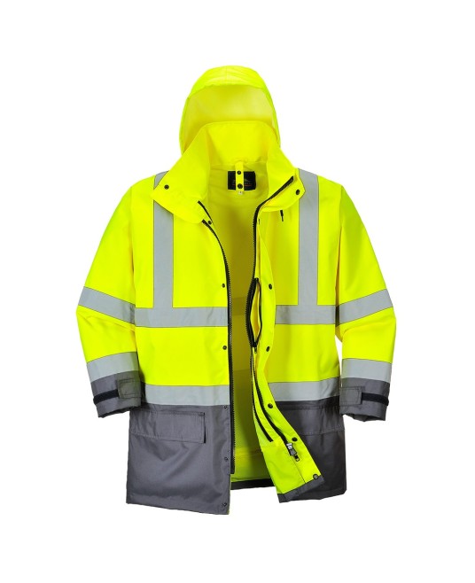 Jacheta vatuita reflectorizanta, 5 in 1, inalta vizibilitate, Galben si bleumarin