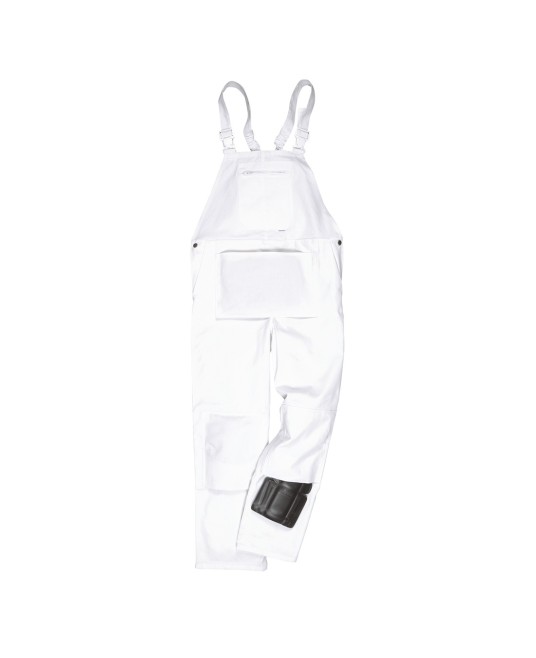 Salopeta de lucru cu pieptar alba, bumbac, 305g/m2, Alb