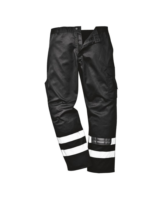 Pantaloni de lucru cu dungi reflectorizante, Portwest Quality,tercot, 245g/m2 [S917] Negru