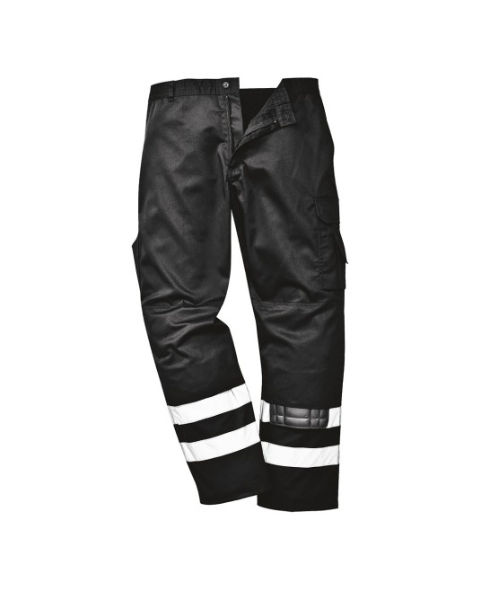 Pantaloni de lucru cu dungi reflectorizante, tercot 245g/m2, Negru