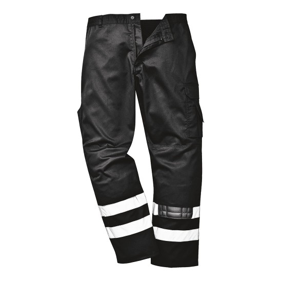 Pantaloni de lucru cu dungi reflectorizante, tercot 245g/m2, Negru Pantaloni de lucru cu dungi reflectorizante, tercot 245g/m2, Negru