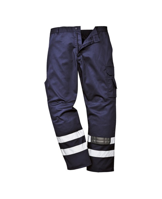Pantaloni de lucru cu dungi reflectorizante, tercot 245g/m2, Bleumarin