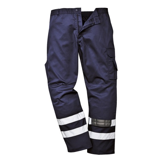 Pantaloni de lucru cu dungi reflectorizante, tercot 245g/m2, Bleumarin