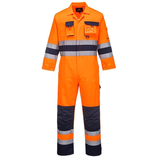 Combinezon de protectie reflectorizant, HiVis, tercot 245g/m2 [TX55] Portocaliu si bleumarin