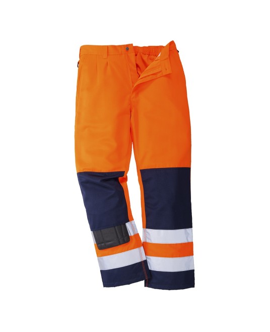 Pantaloni inalta vizibilitate, bicolori, calitate premium [TX71] Portocaliu si bleumarin