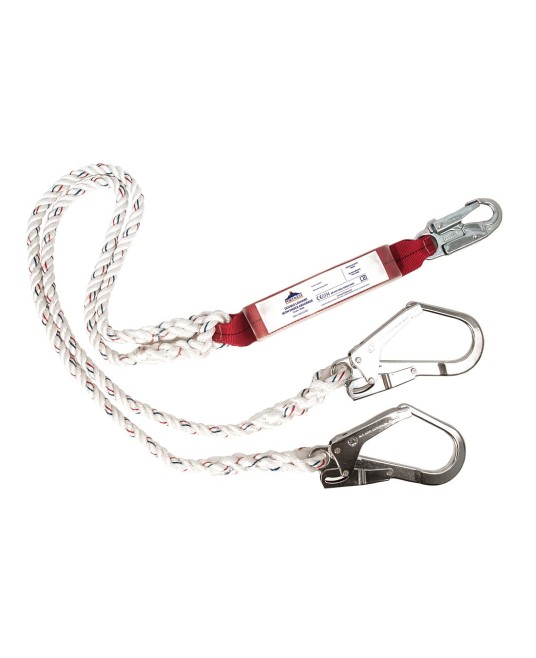 Funie de protectie dubla, absorbitor de socuri, doua carlige, carabiniera [FP25] Alb