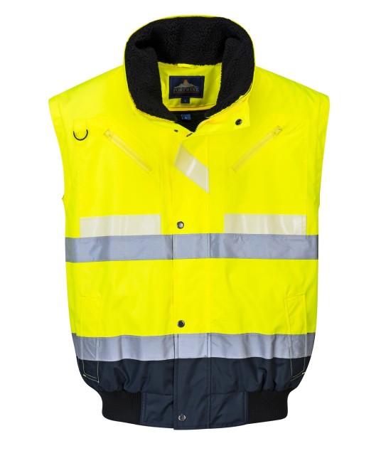Jacheta de protectie reflectorizanta vatuita, 3 in 1, fosforescenta [G465] Galben si bleumarin