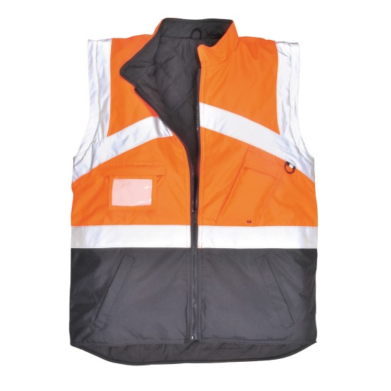 Jacheta de protectie reflectorizanta cu 2 fete, poate fi purtata si ca vesta [S769] Portocaliu si bleumarin