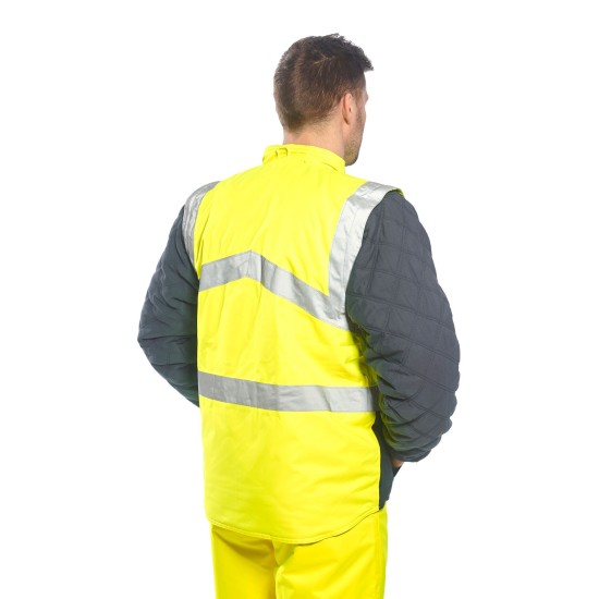 Jacheta de protectie reflectorizanta cu 2 fete, poate fi purtata si ca vesta, Portocaliu si bleumarin Jacheta de protectie reflectorizanta cu 2 fete, poate fi purtata si ca vesta, Portocaliu si bleumarin