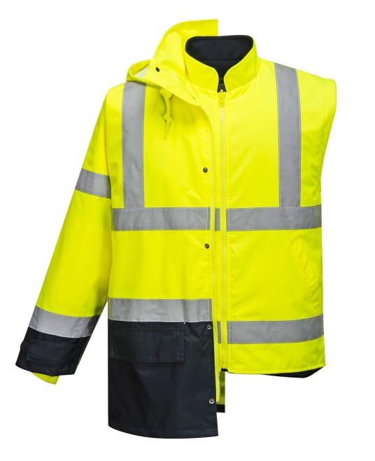 Jacheta vatuita reflectorizanta, 5 in 1, inalta vizibilitate, Galben si negru