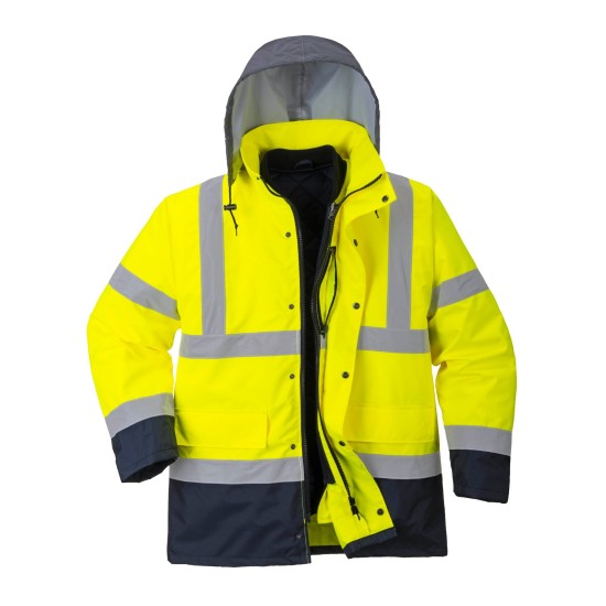 Jacheta vatuita reflectorizanta, 4 in 1, inalta vizibilitate, impermeabila, Galben si bleumarin Jacheta vatuita reflectorizanta, 4 in 1, inalta vizibilitate, impermeabila, Galben si bleumarin