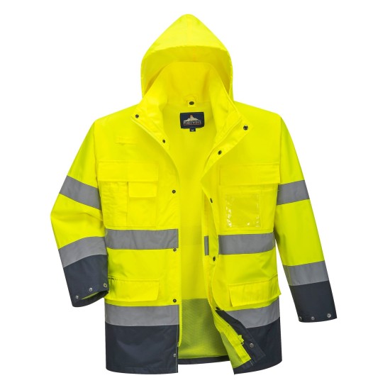 Jacheta reflectorizanta HiVis, 3 in 1, impermeabila, fleece detasabil,, Galben si bleumarin