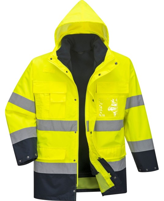 Jacheta reflectorizanta HiVis, 3 in 1, impermeabila, fleece detasabil,, Galben si bleumarin