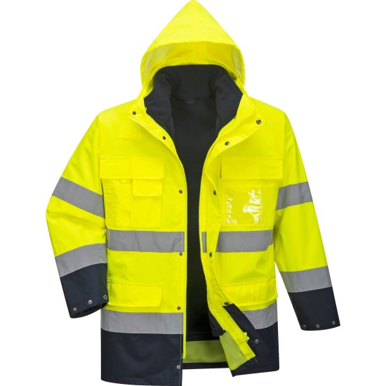 Jacheta reflectorizanta HiVis, 3 in 1, impermeabila, fleece detasabil,, Galben si bleumarin