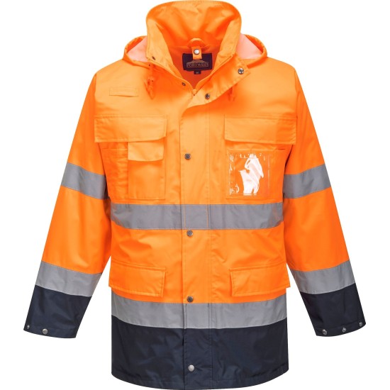 Jacheta reflectorizanta HiVis, 3 in 1, impermeabila, fleece detasabil,, Portocaliu si bleumarin