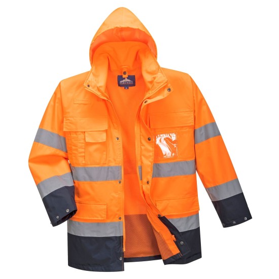 Jacheta reflectorizanta HiVis, 3 in 1, impermeabila, fleece detasabil,, Portocaliu si bleumarin