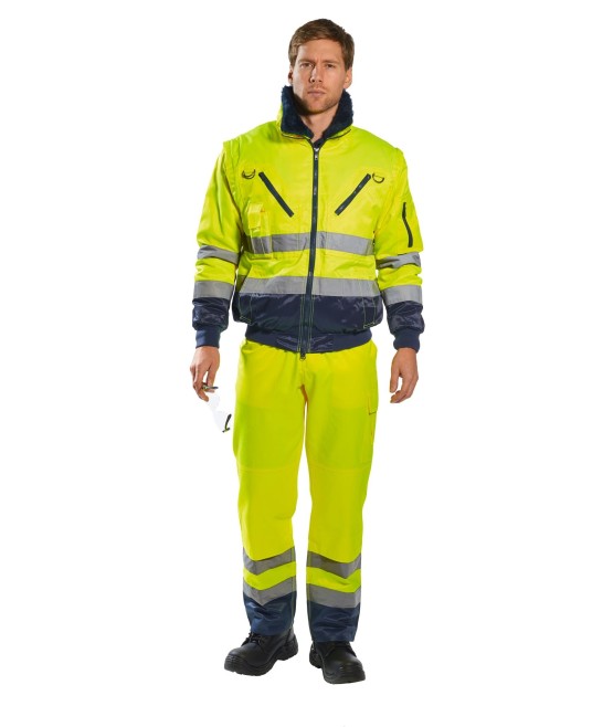 Jacheta vatuita reflectorizanta, 3 in 1, inalta vizibilitate, Quality Portwest [PJ50] Galben si bleumarin