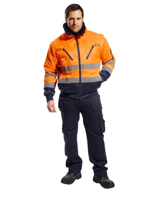 Jacheta vatuita reflectorizanta, 3 in 1, inalta vizibilitate, Quality Portwest [PJ50] Portocaliu si bleumarin