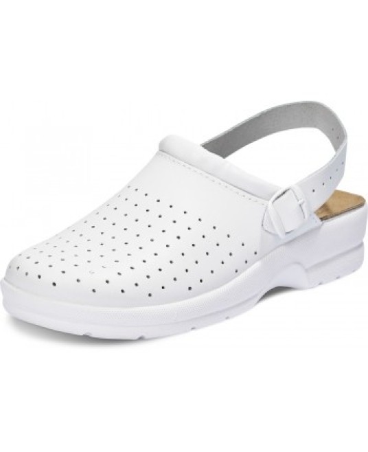 Saboti albi medicali cu bareta, piele integrala, talpa ergonomica, pentru femei