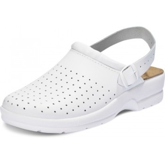 Saboti albi medicali cu bareta, piele integrala, talpa ergonomica, pentru femei Saboti albi medicali cu bareta, piele integrala, talpa ergonomica, pentru femei