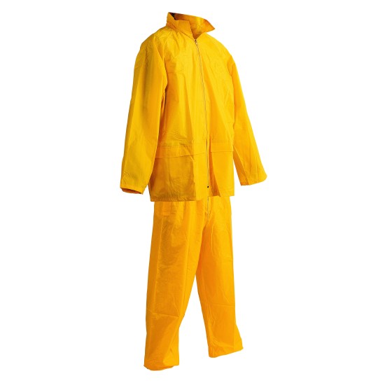 Costum de ploaie compus din pantaloni si jacheta, galben