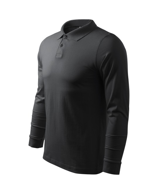 Tricou polo maneca lunga barbati, bumbac,180g/m2 Malfini Single J. LS 211, Ebony Grey