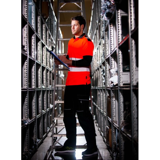 Tricou polo HiVis reflectorizant, 55% bumbac, Portocaliu Neon Tricou polo HiVis reflectorizant, 55% bumbac, Portocaliu Neon