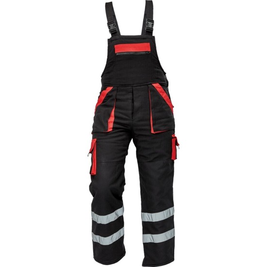 Salopeta de iarna cu pieptar, dungi reflectorizante, negru/rosu Salopeta de iarna cu pieptar, dungi reflectorizante, negru/rosu