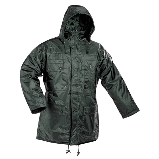 Jacheta vatuita cu gluga, impermeabila, pentru perioade nu foarte reci, verde Jacheta vatuita cu gluga, impermeabila, pentru perioade nu foarte reci, verde