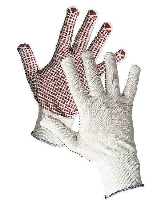 GANNET Manusi de protectie din nylon cu picouri PVC Alb si rosu
