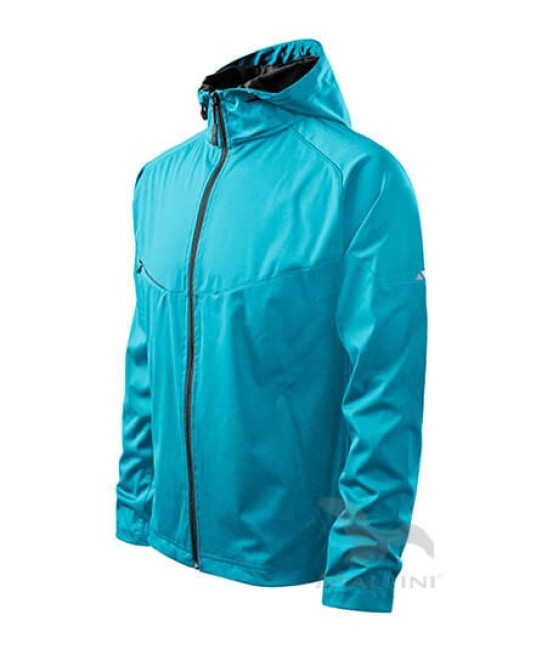 Jacheta softshell pentru barbati, gluga, 3 straturi Turcoaz