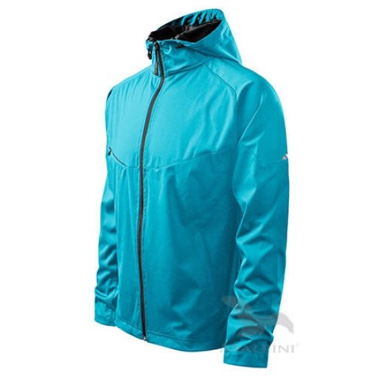 Jacheta softshell pentru barbati, gluga, 3 straturi Turcoaz