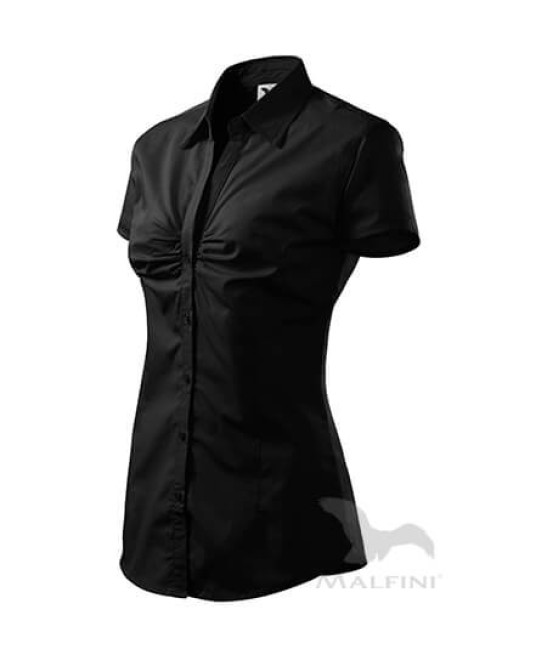 Camasa cu maneca scurta pentru femei, incretituri in zona pieptului [214 Chic] Negru