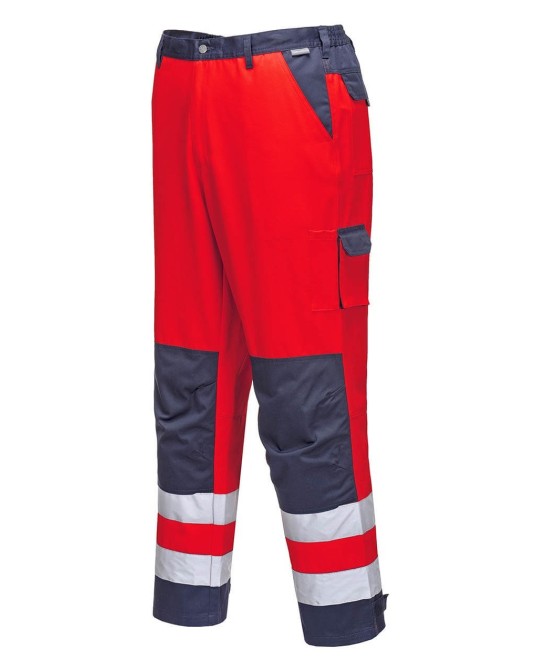 Pantaloni de protectie reflectorizanti, inalta vizibilitate, tercot 245g/m2 [TX51] Rosu si bleumarin