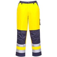 Pantaloni HiVis rezistenti, tercot 245g, galben-bleumarin