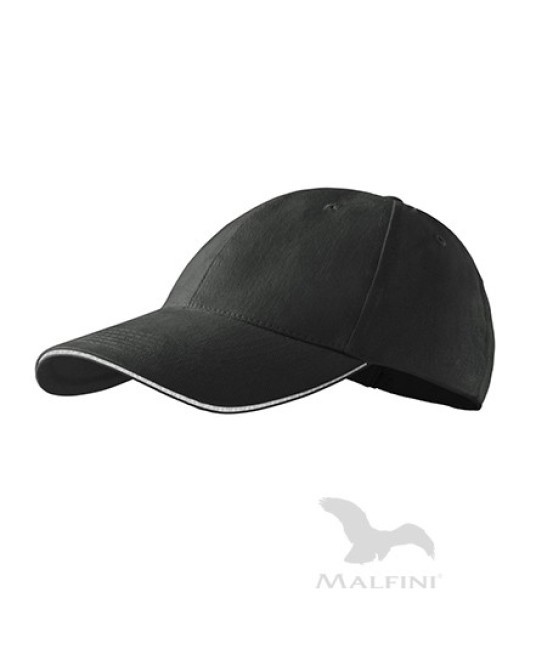 Sapca Sandwich 6P 306 Malfini, bumbac 340g/m2, Gri ardezie dunga alba