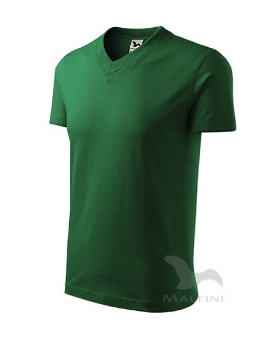 Tricou barbati V-neck 102 Malfini, bumbac 160g/m2 Verde sticla