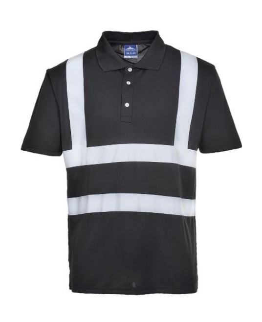 Tricou polo cu maneca scurta pentru barbati, poliester, dungi reflectorizante [F477] Negru