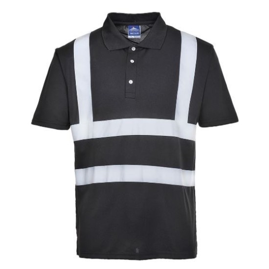 Tricou polo cu maneca scurta pentru barbati, poliester, dungi reflectorizante [F477] Bleumarin