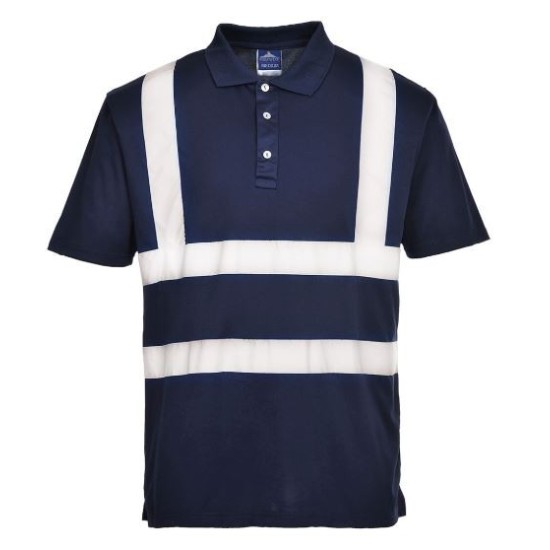 Tricou polo cu maneca scurta pentru barbati, poliester, dungi reflectorizante [F477] Bleumarin