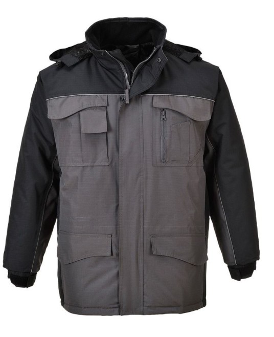 Jacheta vatuita, impermeabila, accesorii reflectorizante, model parka, Negru si Gri