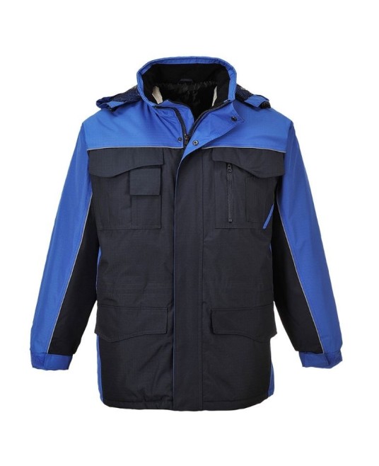 Jacheta vatuita, impermeabila, accesorii reflectorizante, model parka, Bleumarin si albastru regal